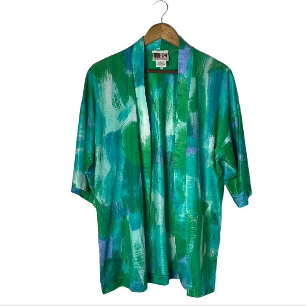 Vintage Kamehameha Open Front Kimono Blouse L